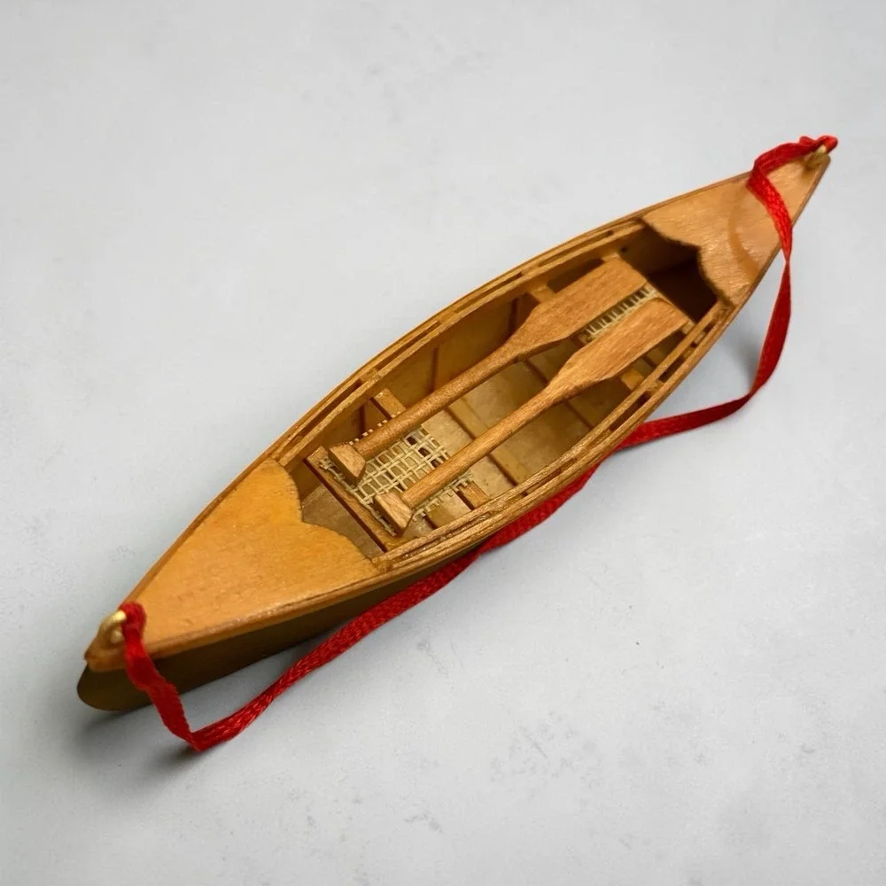 Vintage Restoration Hardware Canoe Christmas Ornaments Wood Boat Lot of 4